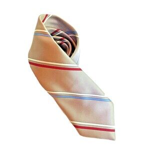 Vintage Tie 1980s Striped Necktie Pewter Beige Blue White Red Striped 3" W 56" L